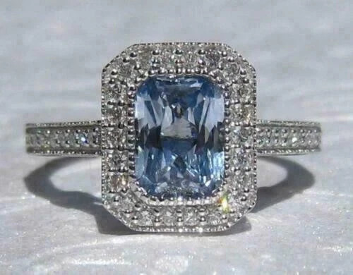 3.65 Ct Natural Aquamarine & Diamond Engagement Ring 14K Solid White Gold