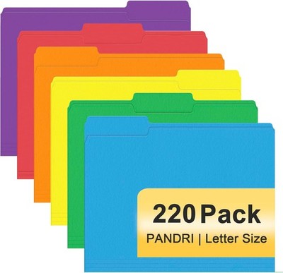 File Folder,  220 Pack Colored File Folder, 1/3 Cut Tabs, Letter Size, Assorted