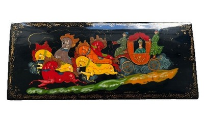 Mstera Lacquer Box 6.5  Hand Painted Troika Signature In Cyrillic Along Edge