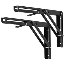2-pack 10in Heavy Duty Folding Shelf Brackets, Black L-Shaped Wall Mounted DIY