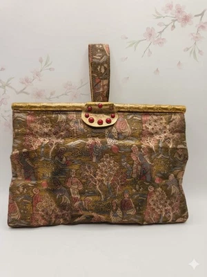 Vintage Orientalische Chinoiserie Seide Gobelin Tasche Handtasche 20er Clutch Antik Klein - Bild 1 von 4