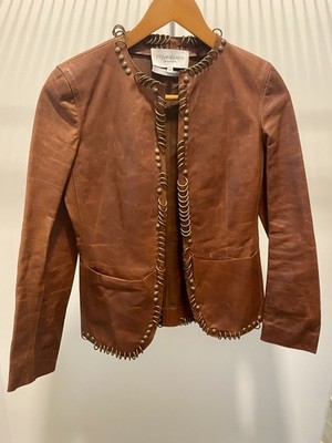 S/S 2002 Tom Ford for YSL Ring Embellished Safari Cognac Leather Jacket