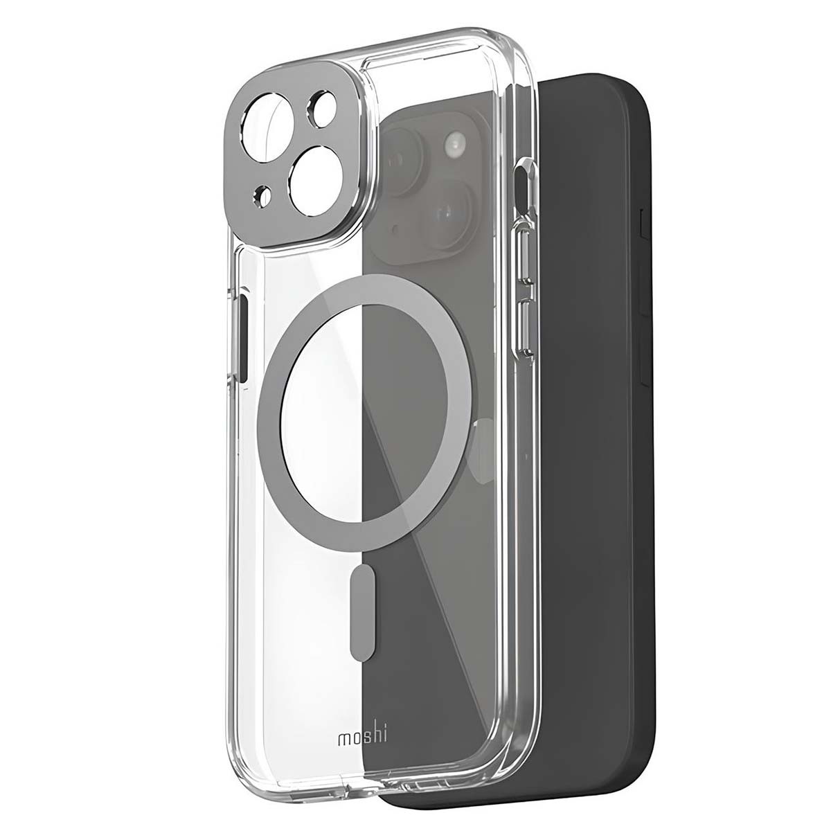 Coque iPhone 15 Plus Moshi iGlaze gris idéale pour les déplacements urbains