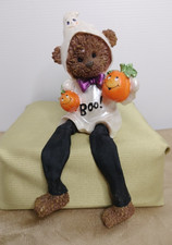 Halloween Decor Sitting Ghost Bear With Pumpkins 7"5 Figurine