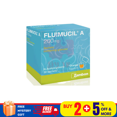 1 X Fluimucil A 200mg 30 Sachets Granules Clear Phlegm Orange Flavor