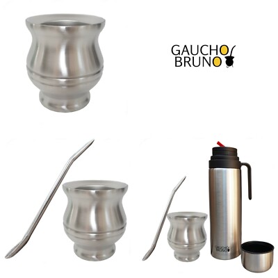 Gaucho Bruno Yerba Mate Edelstahl Optionen von Mate Tasse, Bombilla und Flachmann