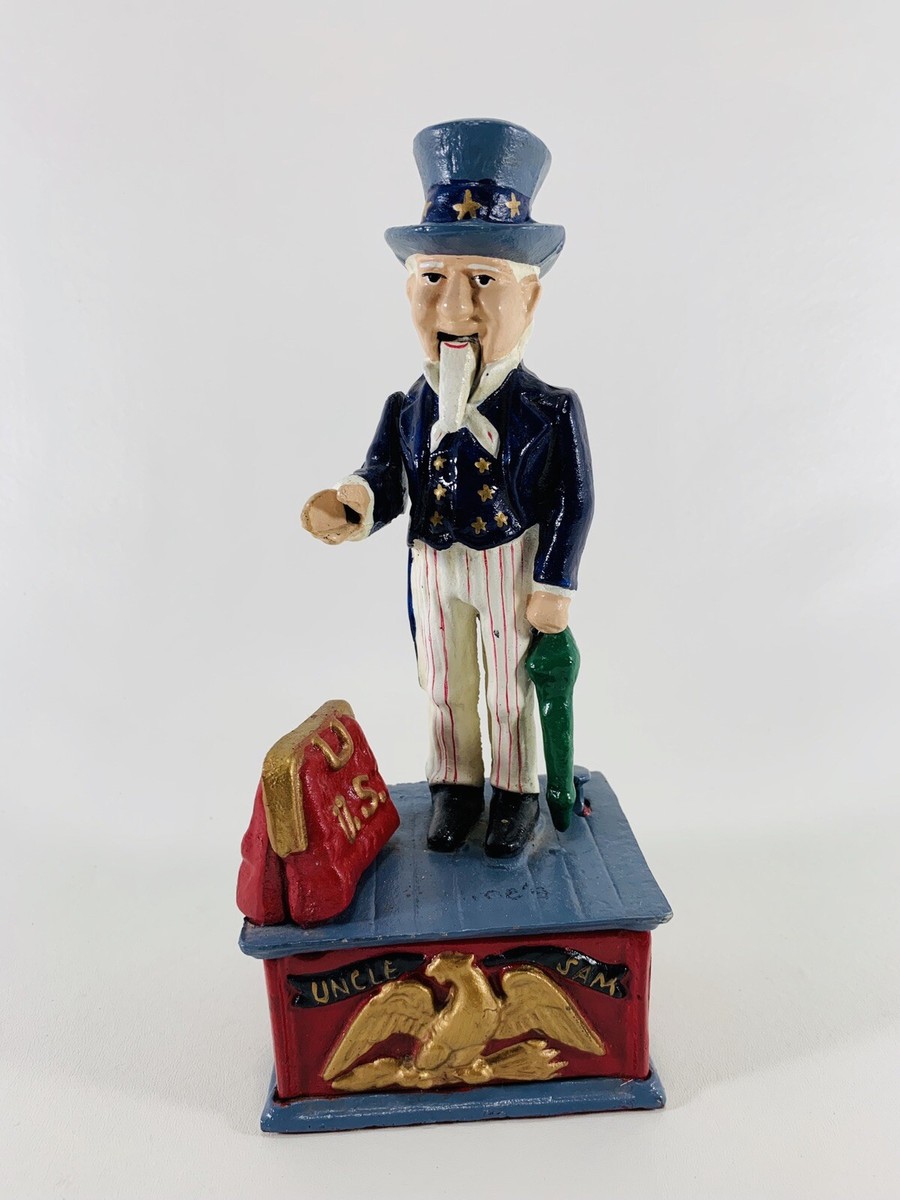 UNCLE SAM PATRIOTIC 4TH OF JULY CAST IRON MECHANICAL BANK COIN