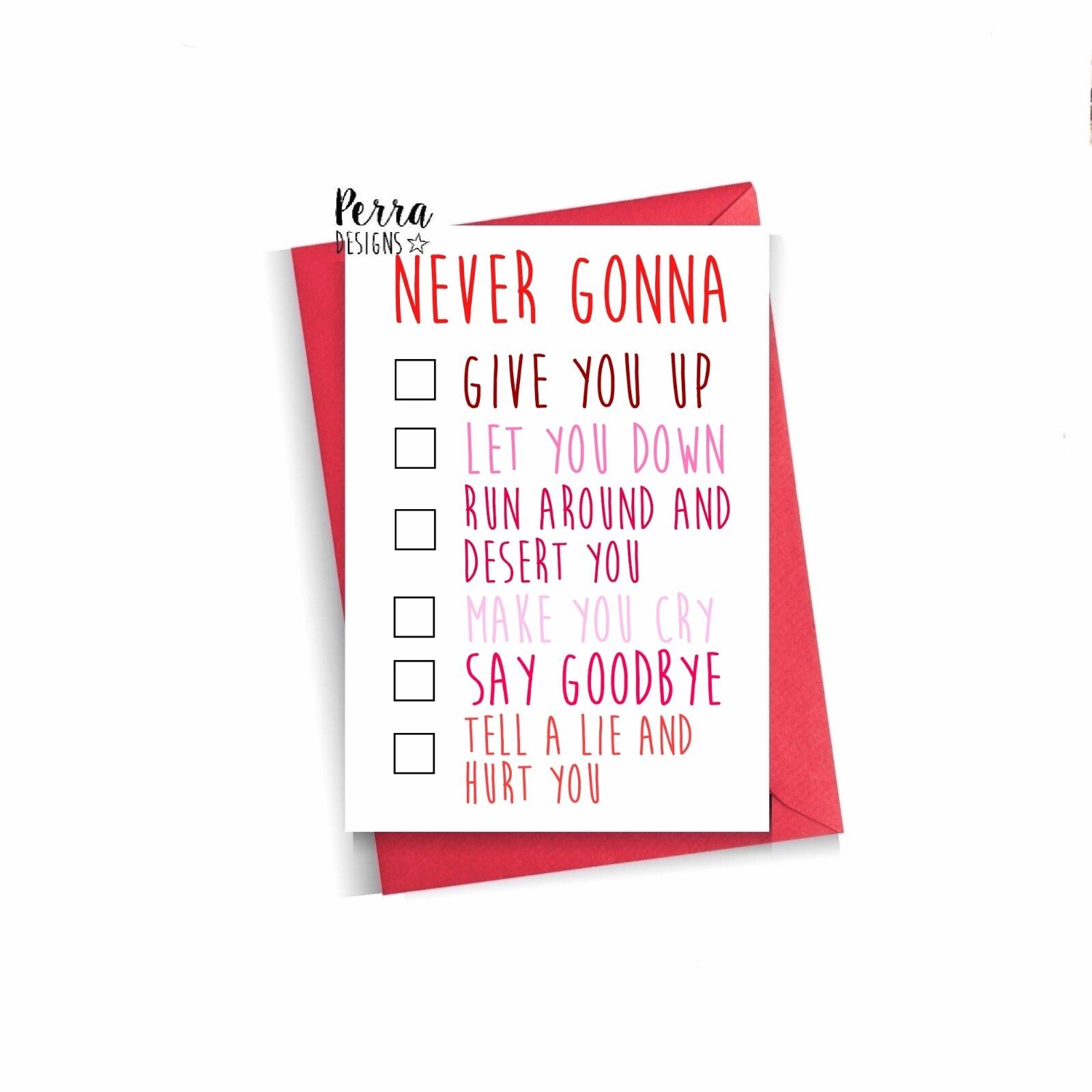 Never Gonna Give You Up Valentine's Day Card - Unique Cards + Gifts