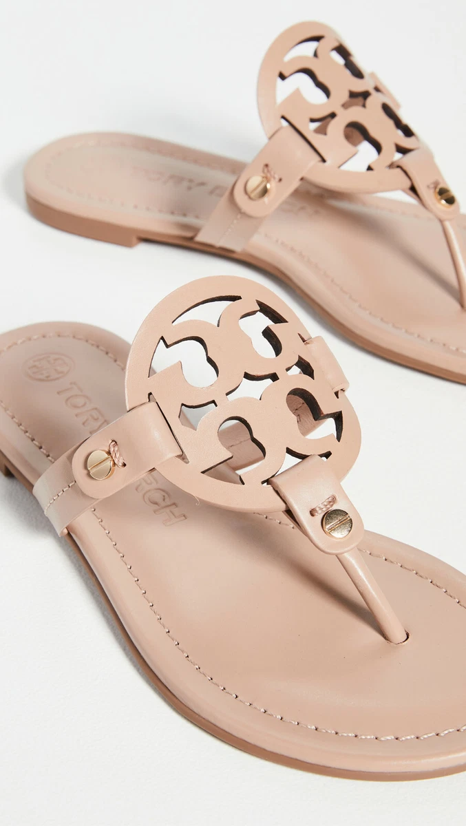 NIB Tory Burch Miller Leather Thong Sandals Light MakeUp Nude 7