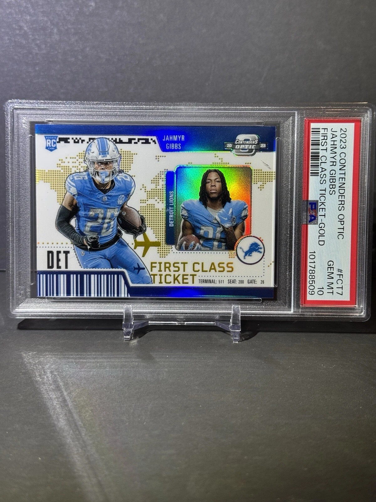 Jahmyr Gibbs Panini Contenders Optic First Class Ticket #FCT7 Gold