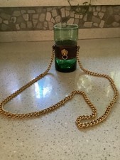 Collar colgante vaso de vidrio para bebidas, vidrio verde y cuero, cadena dorada