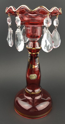 BOHEMIA Glass wunderschöner Kerzenständer Kerzenhalter Weinrot Czechoslovakia
