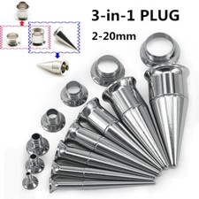1 Pair 2-20mm Stainless Steel Ear Tapers 3 in 1 Double Flared Ear Plug Tunnels
