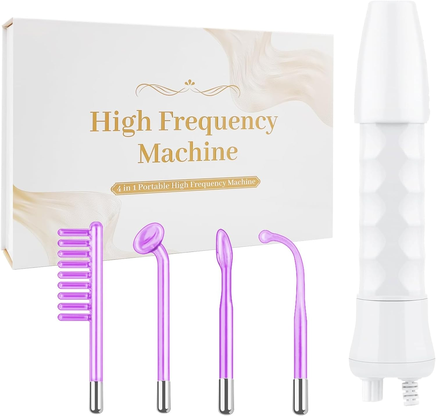 Portable High Frequency Facial Wand with 4 Argon Tubes for Skin Rejuvenation