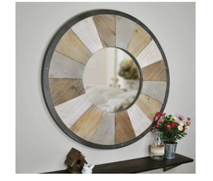 Rustic Country Round Wood Wall Mirror Shabby Chic Decor Farmhouse Bath Accent Ebay