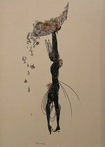 ART DECO VINTAGE STYLIZED FIGURE PORTRAIT STUDY GOLD DETAIL MIXED MEDIA PRINT - Picture 2 of 12
