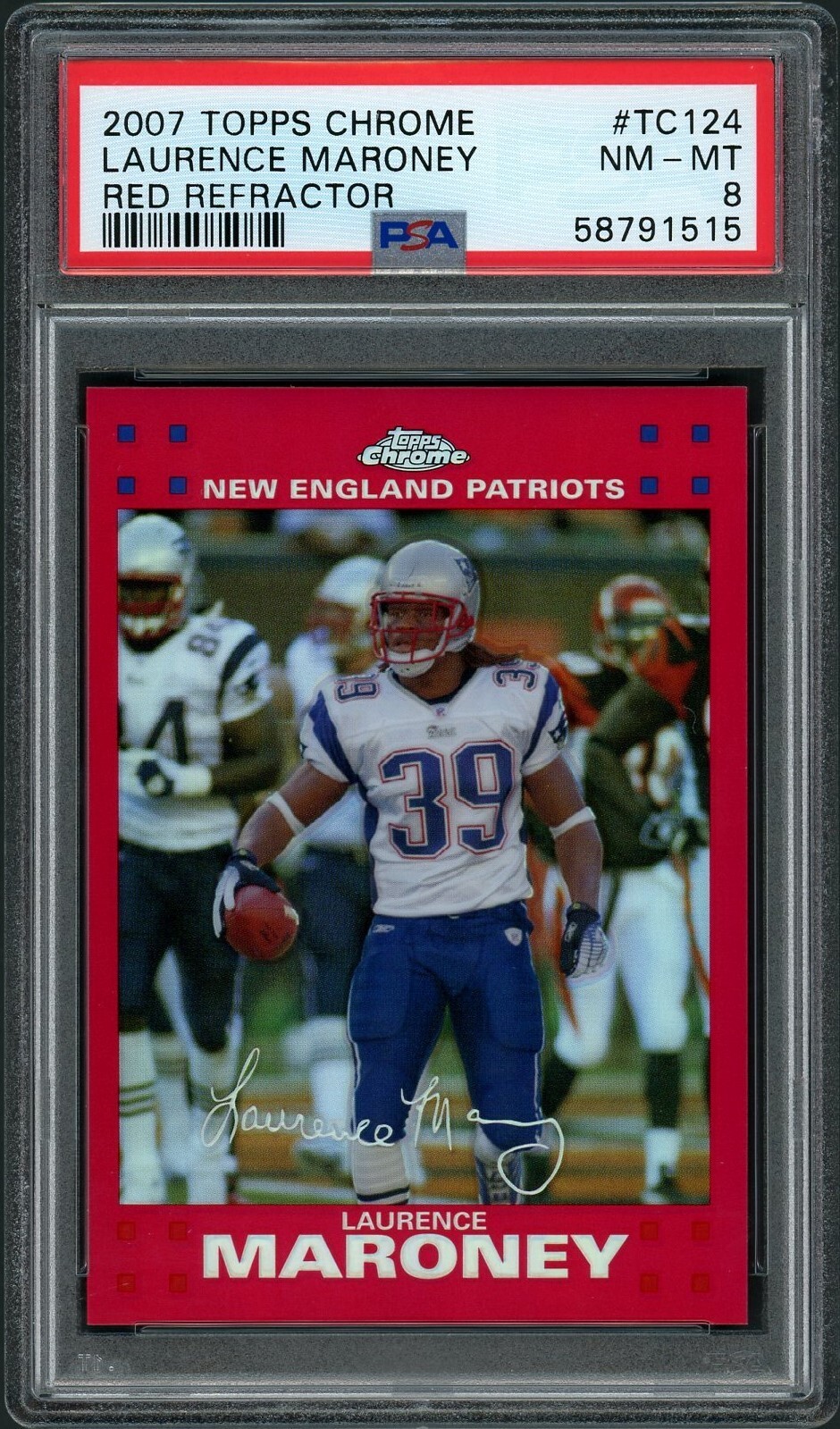 2007 Topps Chrome Laurence Maroney Red Refractor #/139 Card #TC124 PSA 8