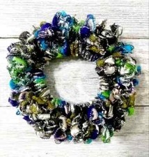 crochet handmade hair scrunchie ribbon pony tail holder peacock blue