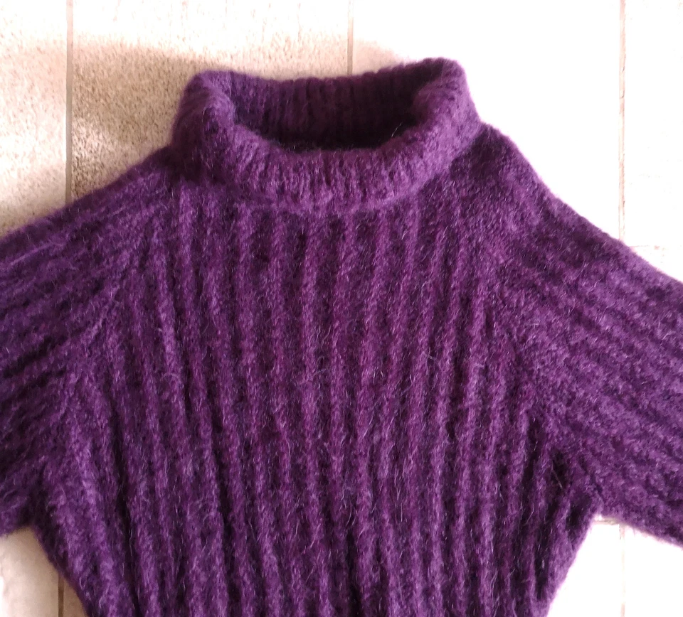 Gros pull fait main en mohair violet - TBE - Photo 3/3