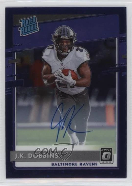 2020 Panini Donruss Optic Purple Stars Prizm /50 JK Dobbins #161 Rookie Auto RC