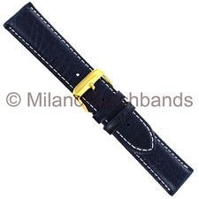 22mm deBeer Navy White Stitch Genuine Sports Leather Padded Mens Watch Band Reg
