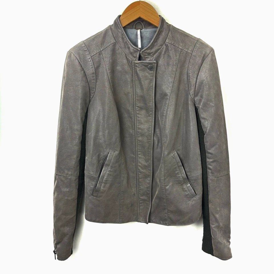 Free People Faux Suede Moto Jacket Women's Sz 10 Gray Boho Edgy - Image 4 of 4