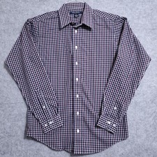 BROOKS BROTHERS BOYS SHIRT L BLUE BURGUNDY CHECK PLAID