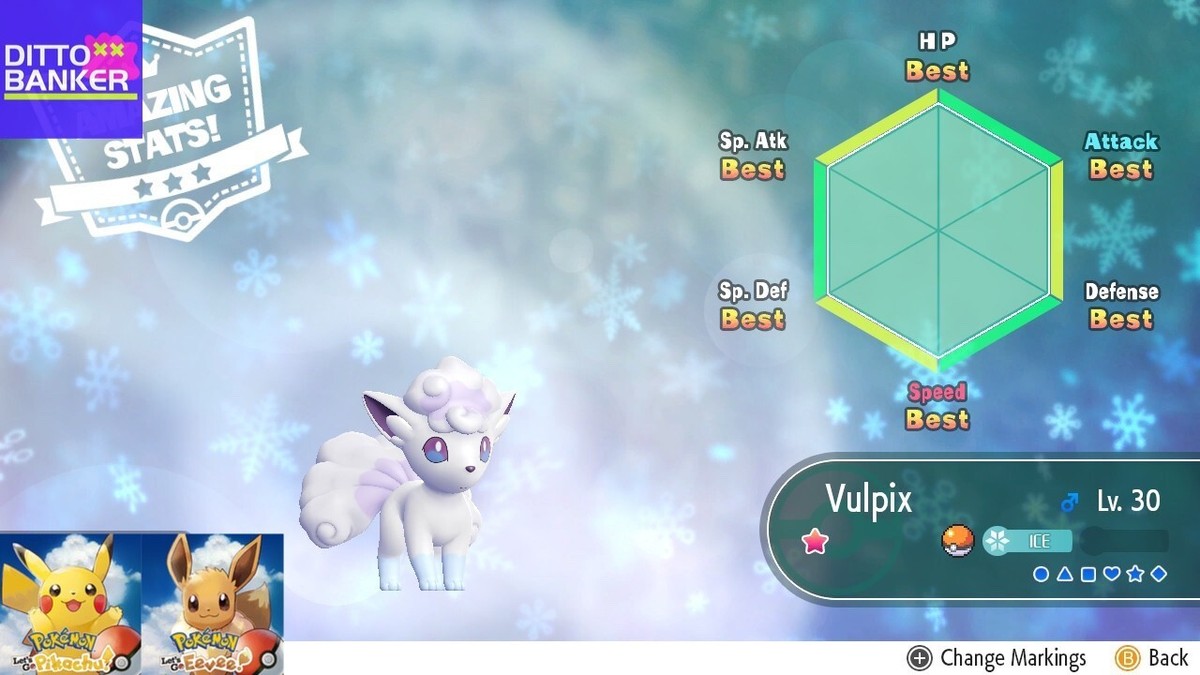 Pokemon Let's Go Pikachu/Eevee ✨SHINY VULPIX Alolan lv30 6IV/AV