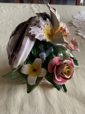 Vintage capodimonte flowers from italy 6 flowers in basket or