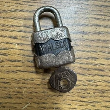 Vintage Mini Security / Luggage Lock Walsco Padlock With Key, Made In Germany
