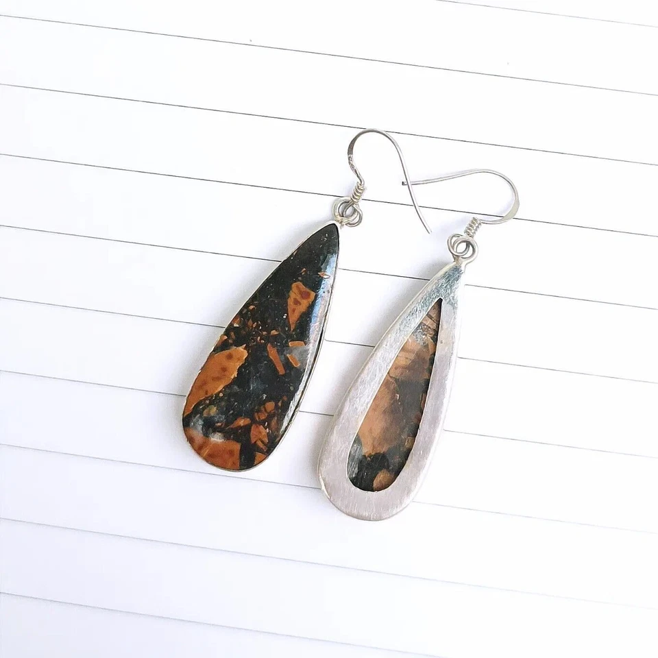 Orecchini pendenti in argento sterling 925 con diaspro naturale/regalo per... - Immagine 2 di 3