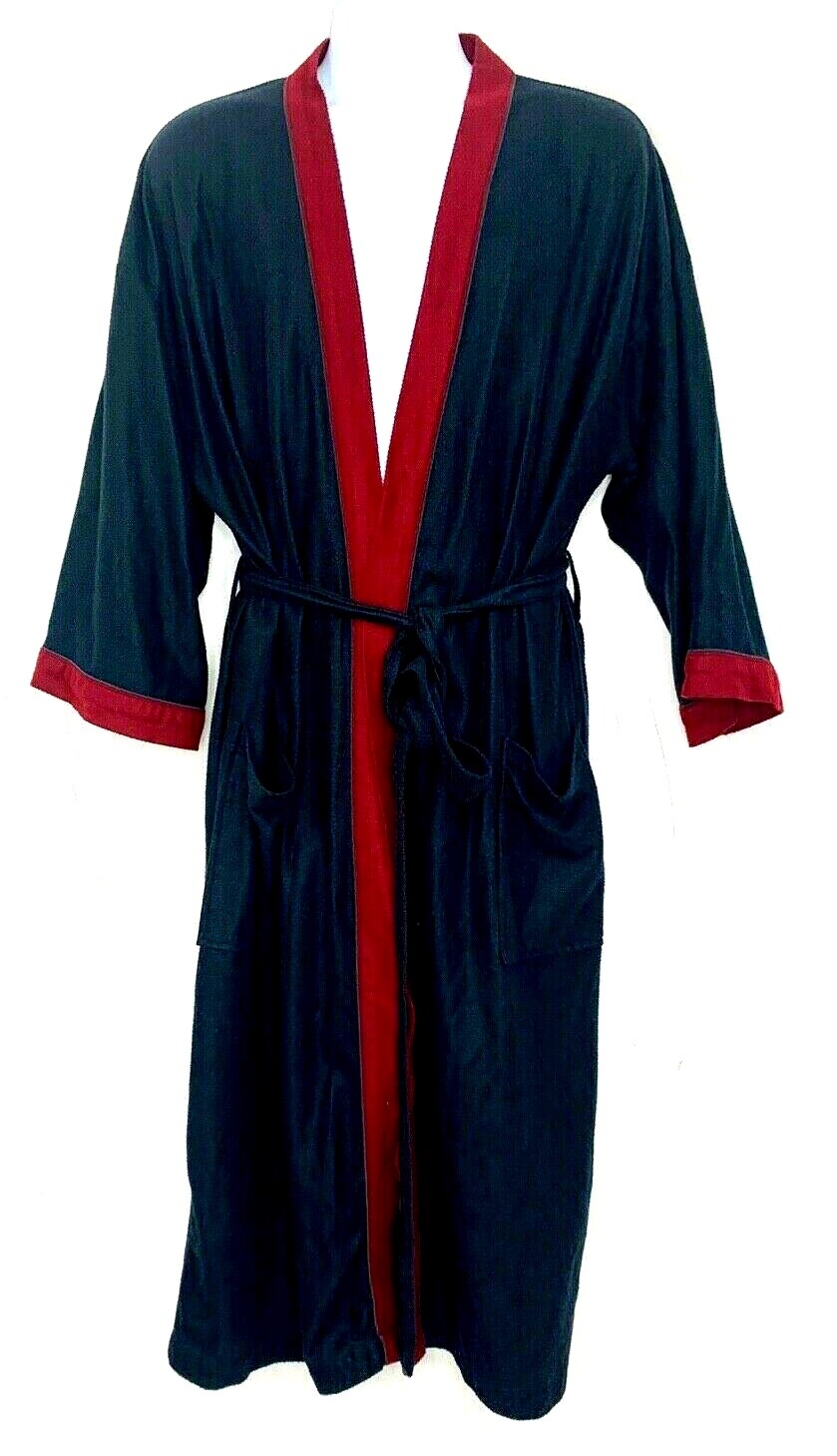 Vintage Hanes Classics Men Robe Fleece Black Red Tim … Gem