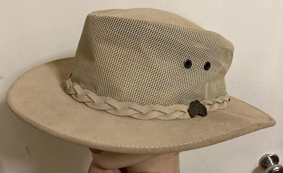 Jab A Roo Hat Company Australia Outback Shade Safari Wide Brim Leather Mesh EUC