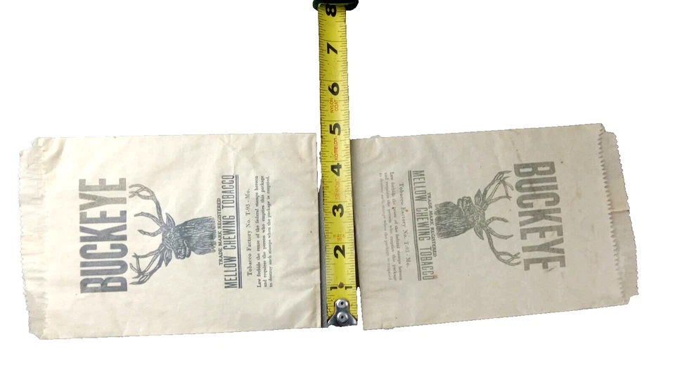 DOS bolsas de papel de tabaco de mascar suaves BUCKEYE publicidad vintage VACÍAS Foto 3 de 4