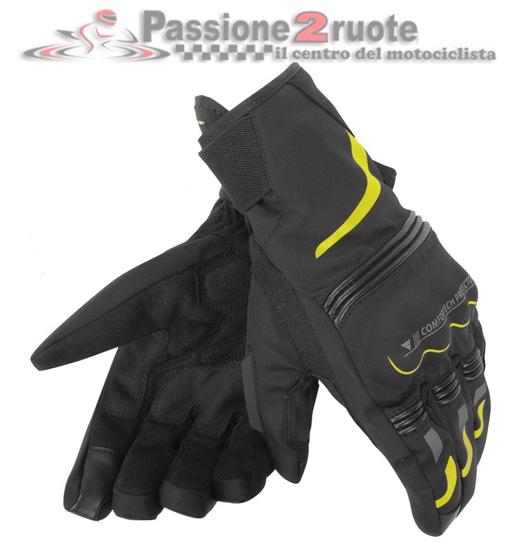 Motorcycle Gloves Dainese Tempest Short D-Dry Black Yellow Autumn Winter  Rain