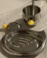 REED & BARTON~SOMETHING DUCKI~STAINLESS STEEL~DUCK TRAY~DUCK CUP~SET OF 2