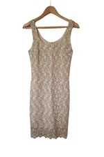 Ladies Vintage 1990s Wallis Sparkly Gold Lace Cocktail Party Shift Dress Size 10