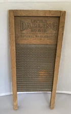 Little Darling 818 Antique Tin Wood Washboard Kids Toy National Washboard Co