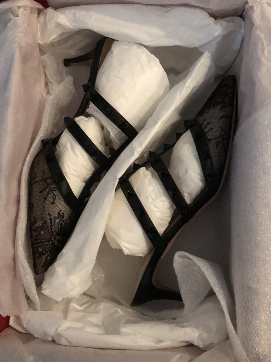 New Valentino Garavani Rockstud 50mm Lace Caged Mules Black New Valentino Garavani Rockstud 50mm Lace Caged Mules Black