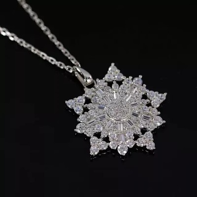 2Ct Round Lab Created Diamond Snowflake Cluster Pendant 14K White Gold Plated