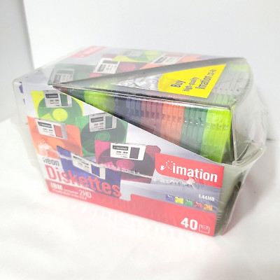 Imation Neon Diskettes 40 Pack IBM 2HD 3.5'' Floppy Disks in Case NEW SEALED