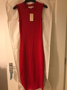 red knit midi dress