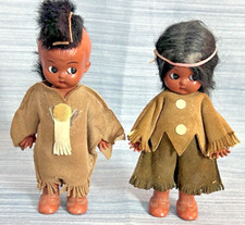 Vintage 6" Tall Native American Boy and Girl Doll Lot with Leather Clothing