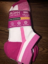 Gildan Smart Basics Ladies 3 Pair Size 4-10 White Pink No Show Socks NEW B10