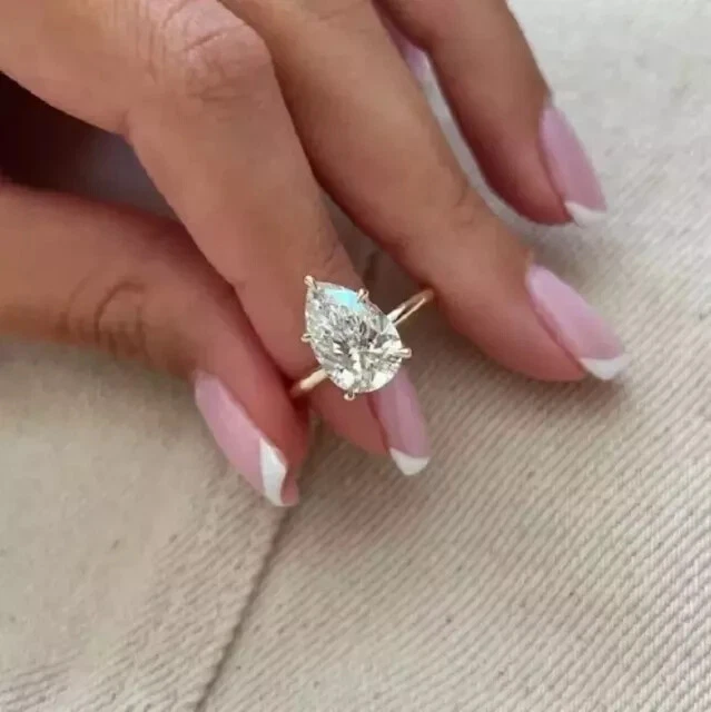 2Ct Pear Lab Created Diamond Solitaire Gift Ring 14K Yellow Gold Plated Silver - Image 2 of 4