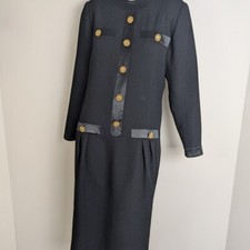Vintage Irving Samuel Wool Sheath Dress, Gold Buttons, Chanel-Inspired, Size 8
