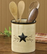 Star Vine Ceramic Primitive Country Kitchen Utensil Crock/Holder