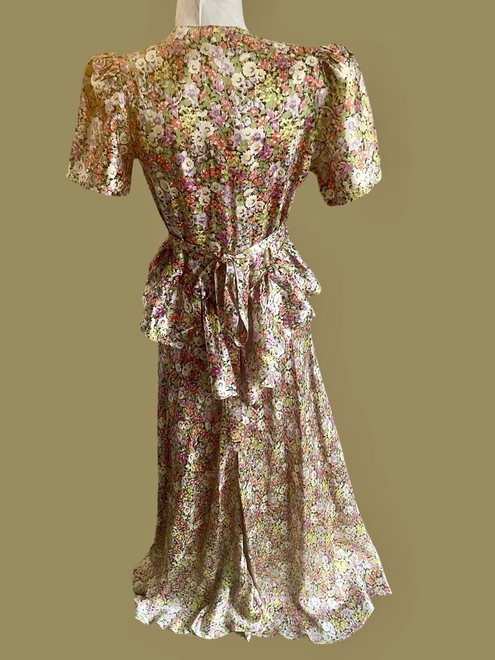Винтажное Редкое Вечернее Платье 1920-х Цветочный Шелк Атласная Суета Арт Деко Подлинное S - Изображение 4 из 4