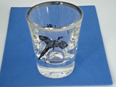Ring Necked Pheasant Sportsman Shot Glass - Vintage Federal Glass silver rim