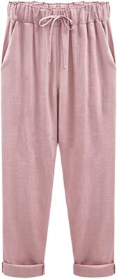 Women's Casual Cotton Elastic Waist Lightweight Pockets Cropped Harem Pants Pk L